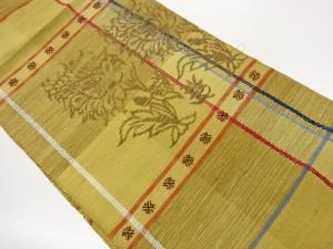 格子に草花模様織出し名古屋帯